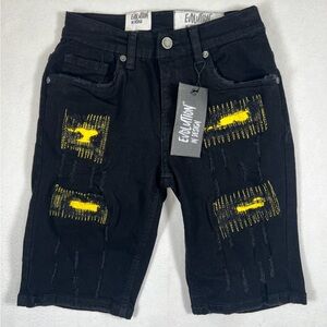 NWT EVOLUTION IN DESIGN Boys Street Fit Distressed Yellow‎ Patch Denim Shorts 10